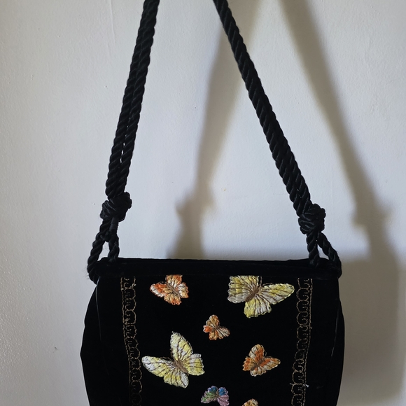 Velvet Butterfly Rope Festival Vintage 70s Bag - Picture 2 of 6
